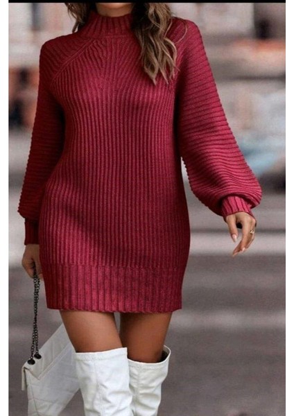 Kadın Uzun Kollu Balıkçı Yaka Mini Triko Elbise fırsatları