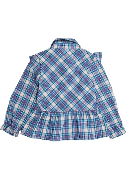 Fırfırlı Mavi Ekose Kışlık Kız Çocuk Gömlek modelleri