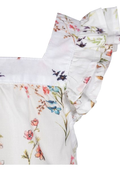 Organik Çiçek Desenli Fırfırlı Ekru Yazlık Kız Çocuk Bluz modelleri