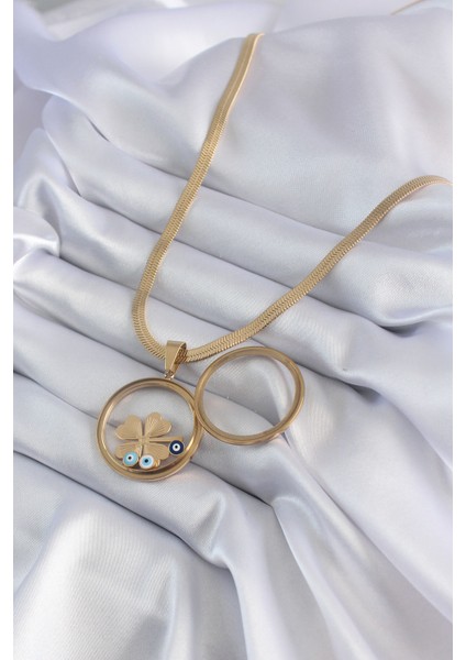 316L Çelik Gold Renk Italyan Zincir Açılabilir Fanus Yonca Figür Model Kadın Kolye modelleri