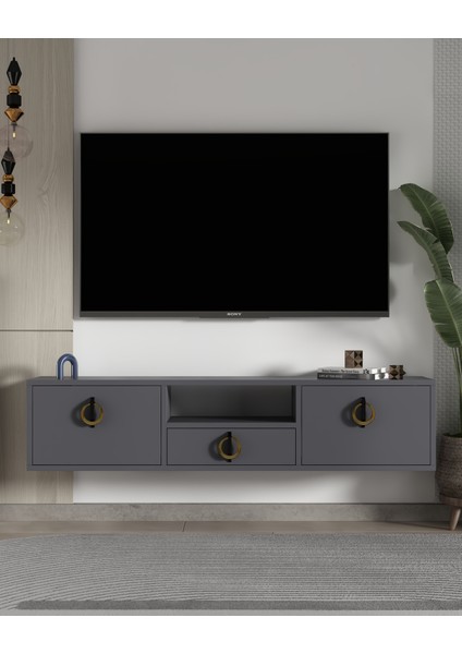 1321DROPCT-32 Duvara Montaj Tv Sehpası Antrasit-Altın