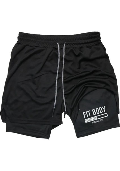 Hızlı Kuruyan 2 In 1 Yetişkin Unisex Spor Fit Body Baskılı Taytlı Şort Fitness Gym Antrenman Halı