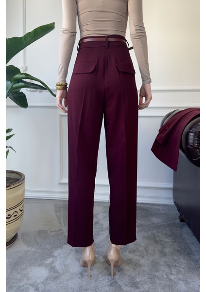 Şal Yaka Çift Cepli Takım- Bordo