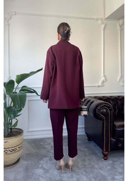 Şal Yaka Çift Cepli Takım- Bordo