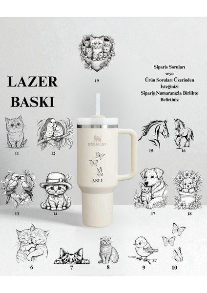 Kişiselleştirilmiş Quencher Pipetli Termos 1,18 Lt Krem Özel Isimli/ Tasarımlı