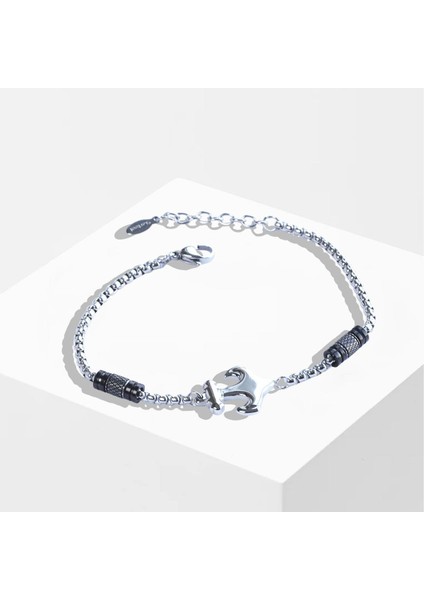 Deniz Çapalı Siyah Silver Çelik Erkek Bileklik