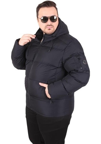 Erkek Büyük Beden Kapüşonlu Mont Lusso 2505 Sıyah