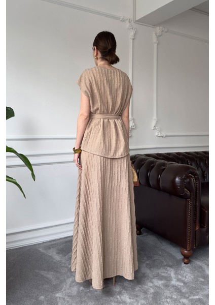 Yelekli Tasarım Örme Takım- Camel