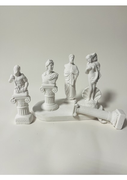 Antik Yunan Heykel Seti-Büst ve Sütun Dekoratif Set