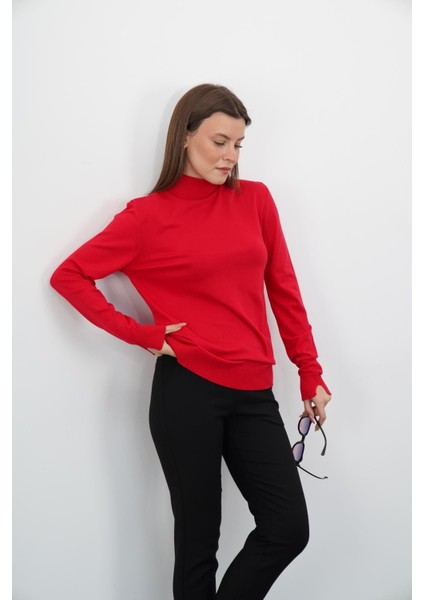 Yarım Balıkçı Yaka Triko-Kırmızı