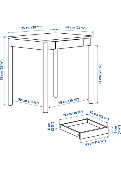 Tonstad Çalışma Masası Kırık Beyaz 75 x 60 cm fiyatları