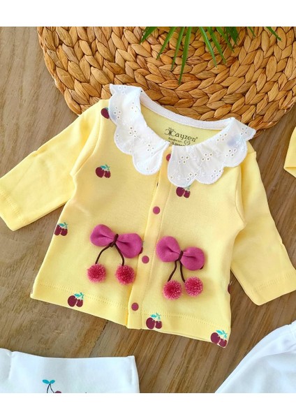 Kız Bebek %100 Pamuklu Sarı Kiraz Detaylı Hastane Çıkışı Zıbın Takımı BBK0071 modelleri