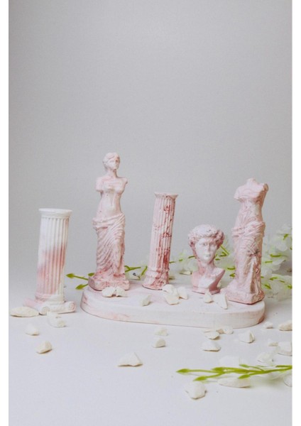 Antik Heykel Seti - Antik Büst ve Sütun Dekoratif Set – 5 Parçalı Kiremit Desen Beton Dekorasyon fiyatları