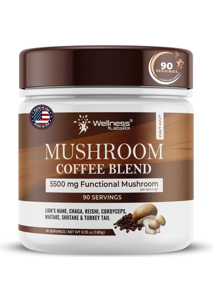 Wellness Labs Mushroom Coffee Lions Mane, Chaga, Reishi, Cordyceps, Maitake, Shiitake, And Turkey Tail 90 Servings fiyatları
