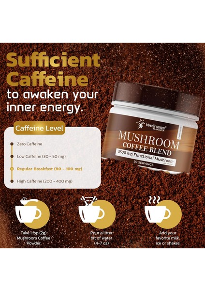 Wellness Labs Mushroom Coffee Lions Mane, Chaga, Reishi, Cordyceps, Maitake, Shiitake, And Turkey Tail 90 Servings modelleri