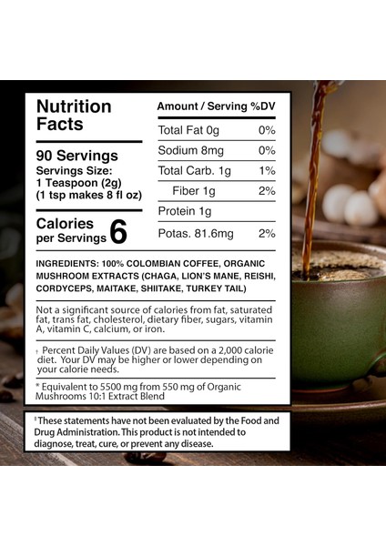 Wellness Labs Mushroom Coffee Lions Mane, Chaga, Reishi, Cordyceps, Maitake, Shiitake, And Turkey Tail 90 Servings indirimleri