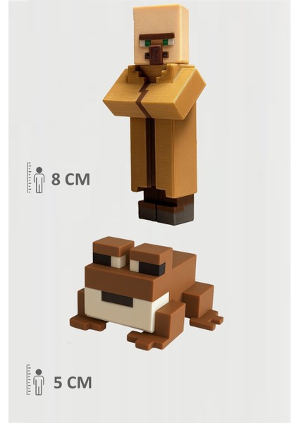Minecraft Villager Köylü ve Kahverengi Kurbağa Frog Set Hareketli Eklemli Figür