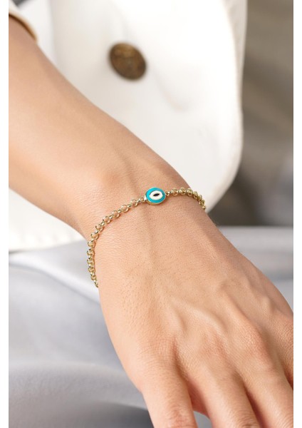 14 Ayar Altın Doch Zincirde Turkuaz Mineli Nazarlık Bileklik fiyatları