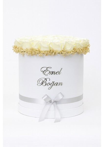 Silindir Kutuda Gerçek Görünümlü Yapay Kadife Gül Kız Isteme Buketi