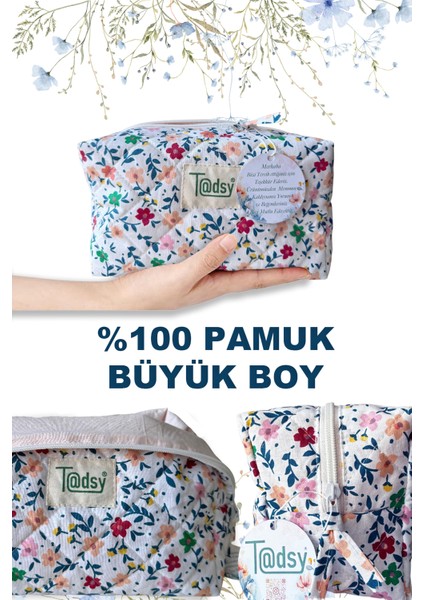 %100 Pamuk Makyaj ve Kozmetik Çantası | 22X12X10 cm | Seyahat Organizer modelleri