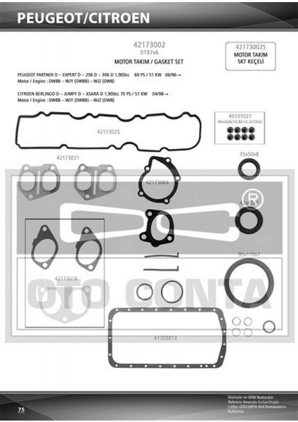 Mtxdpn Motor Takim Contasi Skc Siz P206-P306-PARTNER-BERLINGO 1.9 Dw8 Viton Keçeli