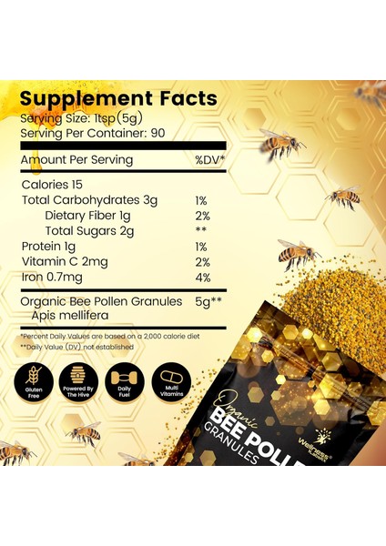 Wellnees Labs Organic Bee Pollen Arı Poleni Immune Boost Digestive Proteins Vitamins Mineral fırsatları