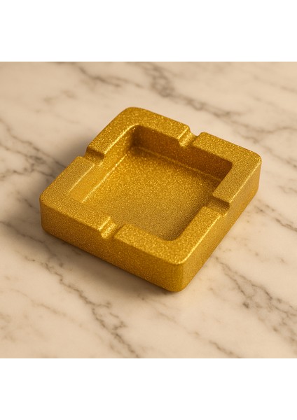 Epoksi Altın Kül Tablası - Simli, Kare, Dekoratif Küllük ve Modern Ofis Hediyesi