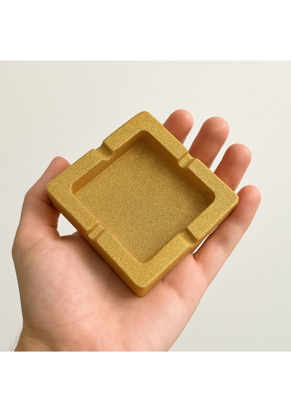 Epoksi Altın Kül Tablası - Simli, Kare, Dekoratif Küllük ve Modern Ofis Hediyesi fiyatları