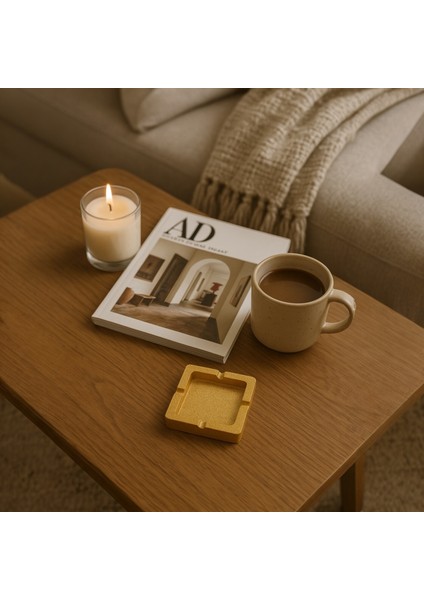 Epoksi Altın Kül Tablası - Simli, Kare, Dekoratif Küllük ve Modern Ofis Hediyesi modelleri