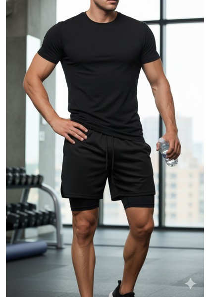 Hızlı Kuruyan 2 In 1 Yetişkin Unisex Spor Today I Will Do Baskılı Taytlı Şort Fitness Gym Antrenman fiyatları