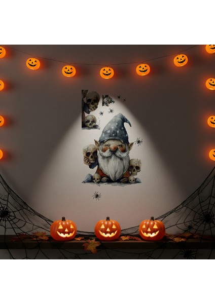 Gotik Cüce ve Kafatası Halloween Duvar Sticker Seti