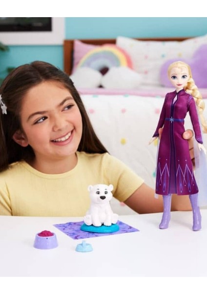 Frozen Elsa Moda Bebek ve Yavru Kutup Ayısı Figürü | 4 Aksesuar Dahil