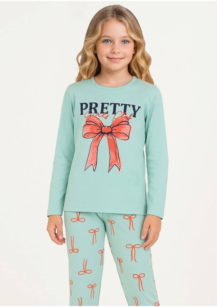 Kız Çocuk Pretyy Baskılı Uzun Kollu %100 Pamuklu Pijama Takımı fırsatları