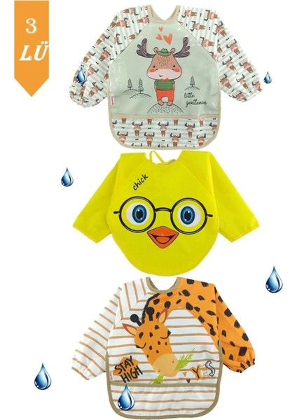 3 Adet Sıvı Geçirmez Zürafa Geyik Civciv Desen Bebek Mama Önlüğü 0-3 Yaş fırsatları