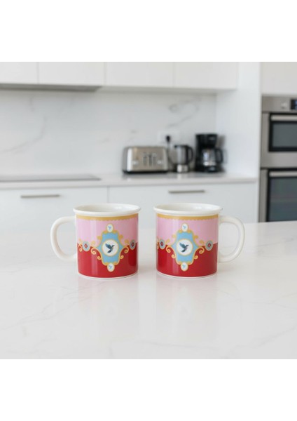 2'li Bird Studio Pembe Porselen Kupa Takımı - 220 Ml.
