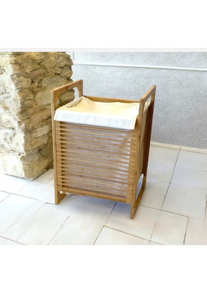 Modern Bambu Çamaşır Kirli Sepeti Geniş Hacim 61X40 X35 cm 100 Lt fiyatları