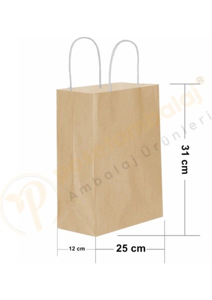 Naturel Kraft Çanta Orta Boy 25X12X31 cm 25 Adet