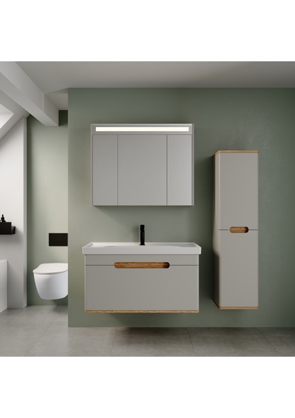 Troy 100 cm Kül Gri / Hazar Banyo Dolabı Takımı