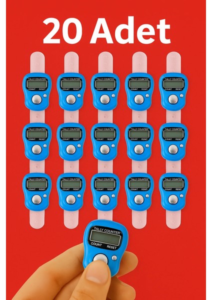 20 Adet Mavi – Dijital Parmak Tipi Yüzük Tesbih, Namaz Zikir Sayacı