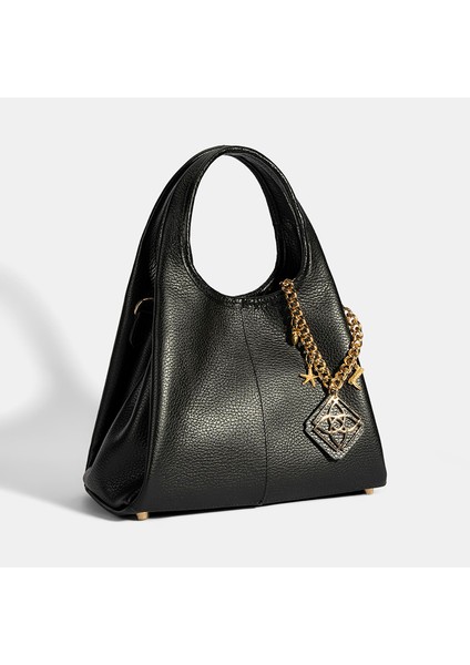 Kadın Siyah Charm Aksesuarlı Deri El Çantası modelleri
