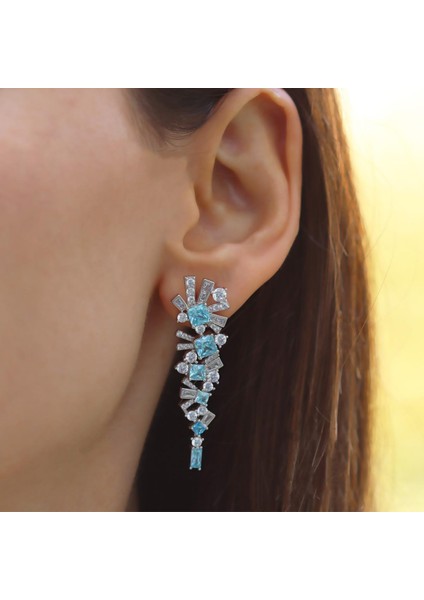 Aquamarine Taşlı Gümüş Küpe