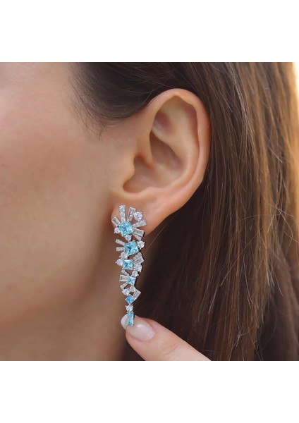 Aquamarine Taşlı Gümüş Küpe fiyatları