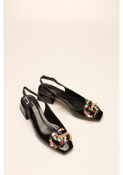 Idil Siyah Rugan Taşlı Kadın Topuklu fiyatları