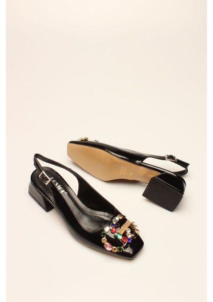 Idil Siyah Rugan Taşlı Kadın Topuklu fırsatları