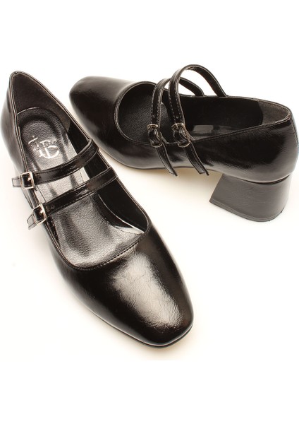 Idil Siyah Rugan Çift Bantlı Kadın Topuklu modelleri