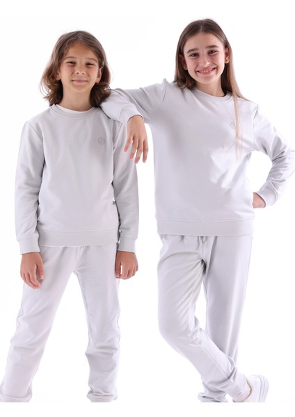 Yumuşacık Bambu Kumaş Şardonlu Gri Kışlık Unisex Çocuk Sweatshirt