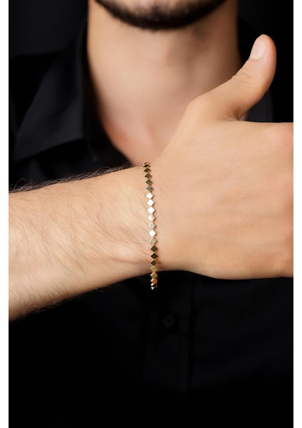 14 Ayar Altın Yonca Dizisi Erkek Bileklik modelleri