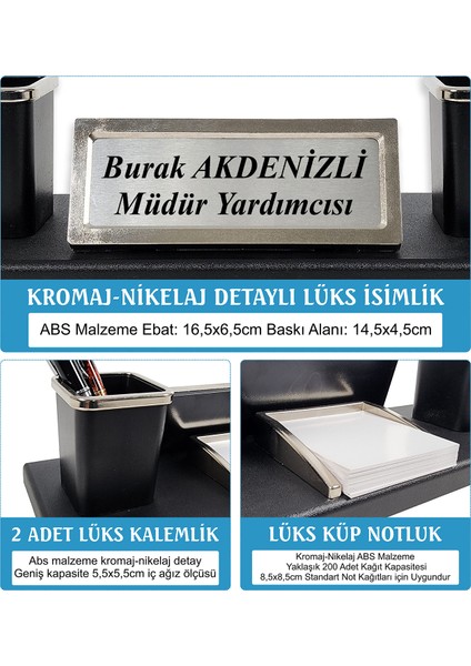 Nevila Siyah Ahşap Tabanlı Lüks Masa Isimliği Isimlik ve Kalemlik Seti Yeni Iş Ofis Hediyesi fırsatları