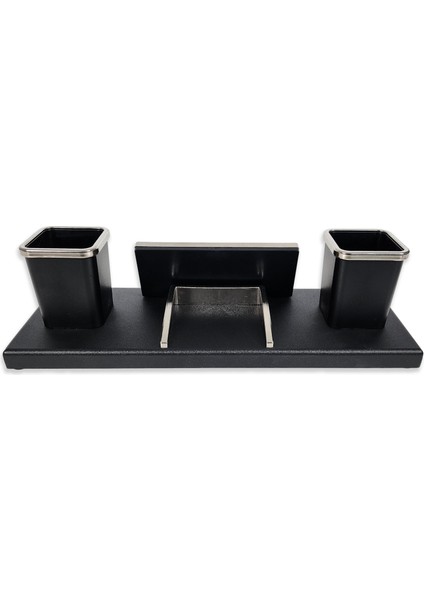 Nevila Siyah Ahşap Tabanlı Lüks Masa Isimliği Isimlik ve Kalemlik Seti Yeni Iş Ofis Hediyesi