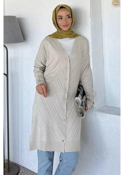 Desenli Ön Düğmeli Tesettür Triko Hırka (M-L-Xl Uyumludur) P-00018882